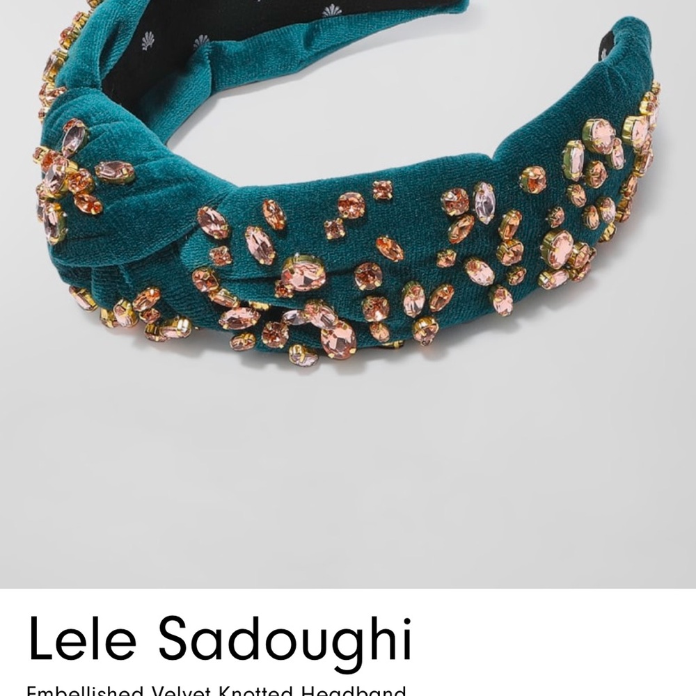 Lele Sadoughi Green Embellished Velvet Knotted Headband